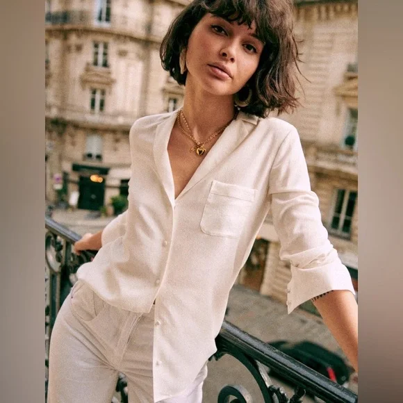 Sezane Florence Shirt in Ecru - Size 40, US 8 - NWT - Picture 4 of 12